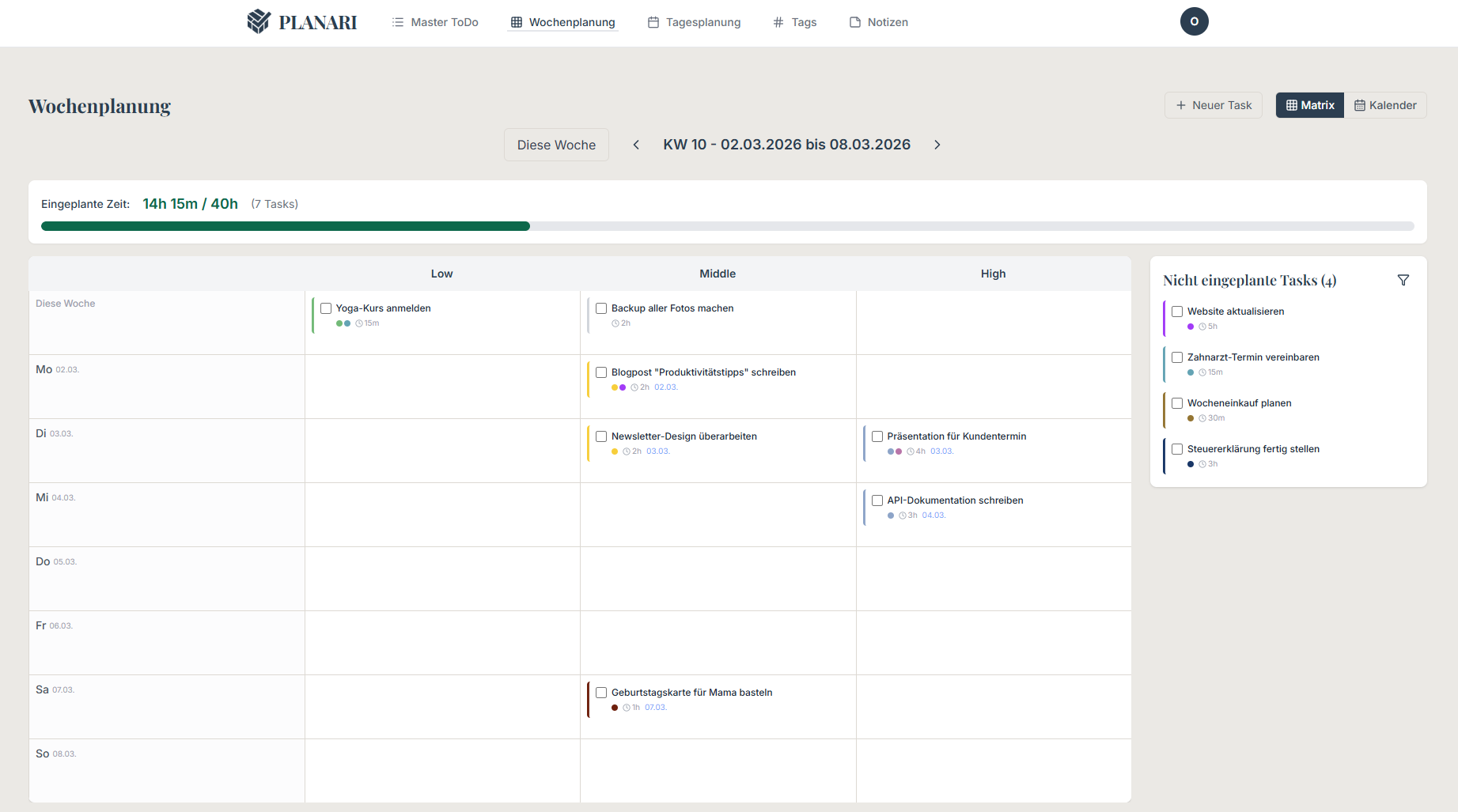 PLANARI Wochenplanung